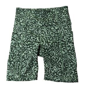 Athleta Ultimate Stash II 7" Shorts XS Green Camo High-Rise Stretch Pockets Acti
